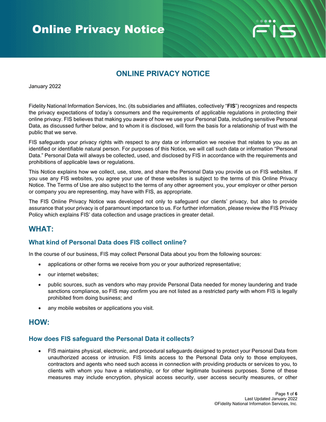 Online Privacy Notice screenshot