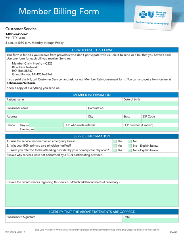 Member Billing Form screenshot