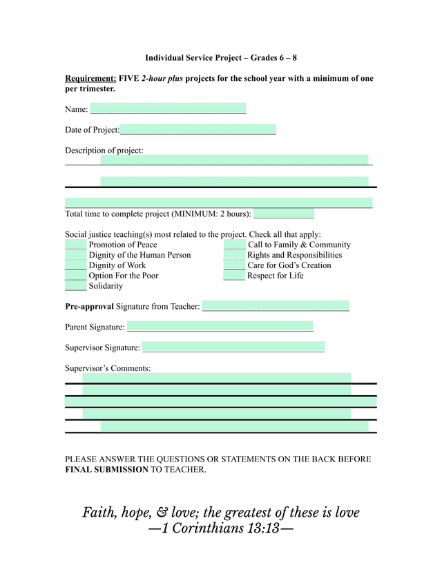 Individual Service Project  Grades 6  8 screenshot
