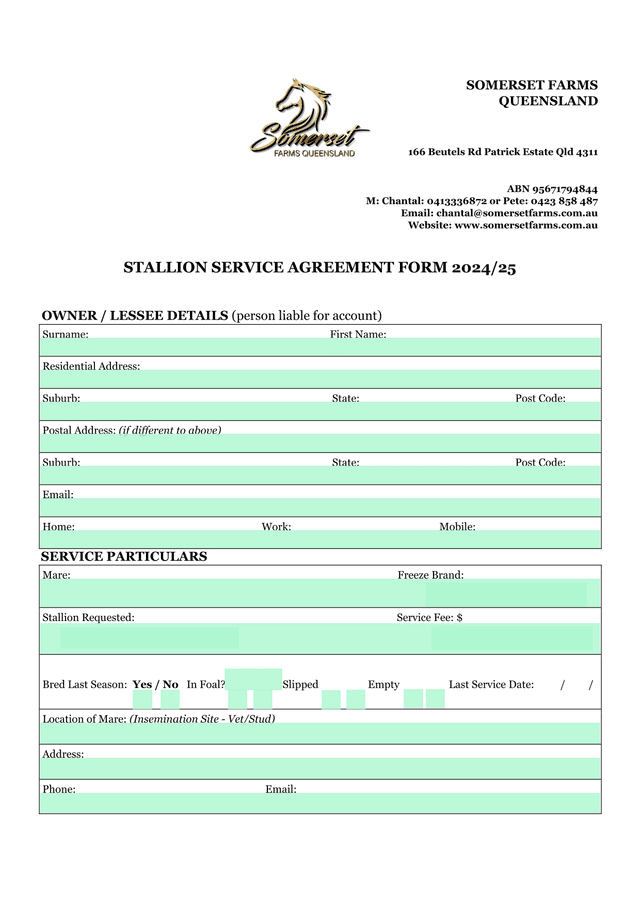 STALLION SERVICE AGREEMENT FORM 202425 screenshot