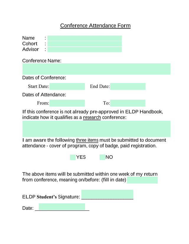 Conference Attendance Form screenshot