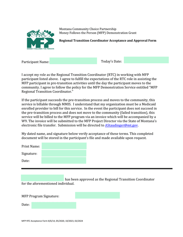 Montana Community Choice Partnership Money Follows The Person (MFP) Demonstration Grant Regional Tra screenshot