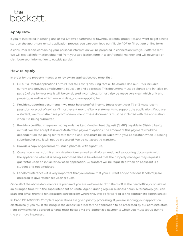 Rental Application Instructions screenshot