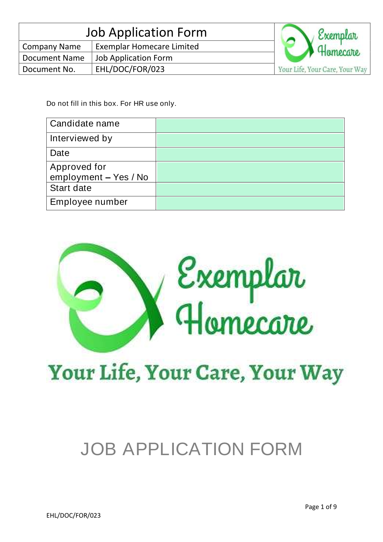 Job Application Form screenshot