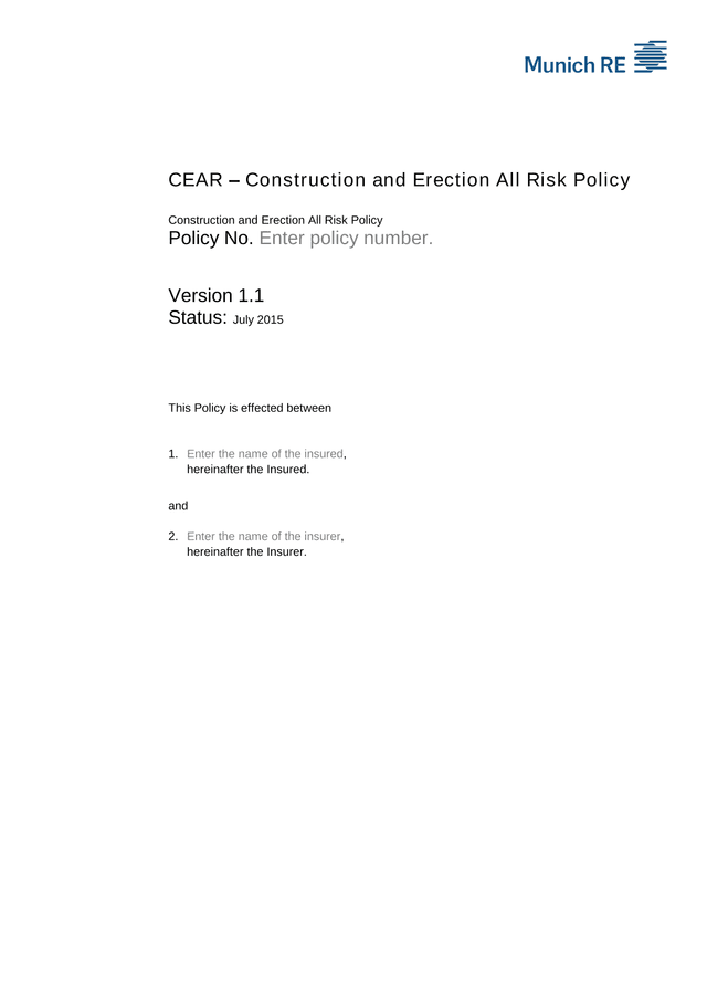 CEAR  Construction And Erection All Risk Policy screenshot