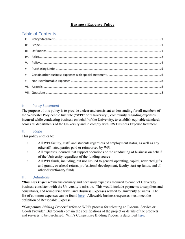 Business Expense Policy screenshot