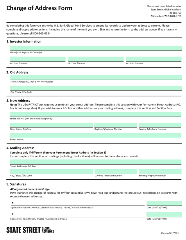 Change Of Address Form screenshot