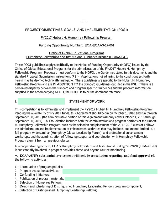 FY2017 Hubert H. Humphrey Fellowship Program Project Objectives, Goals, And Implementation (POGI) screenshot