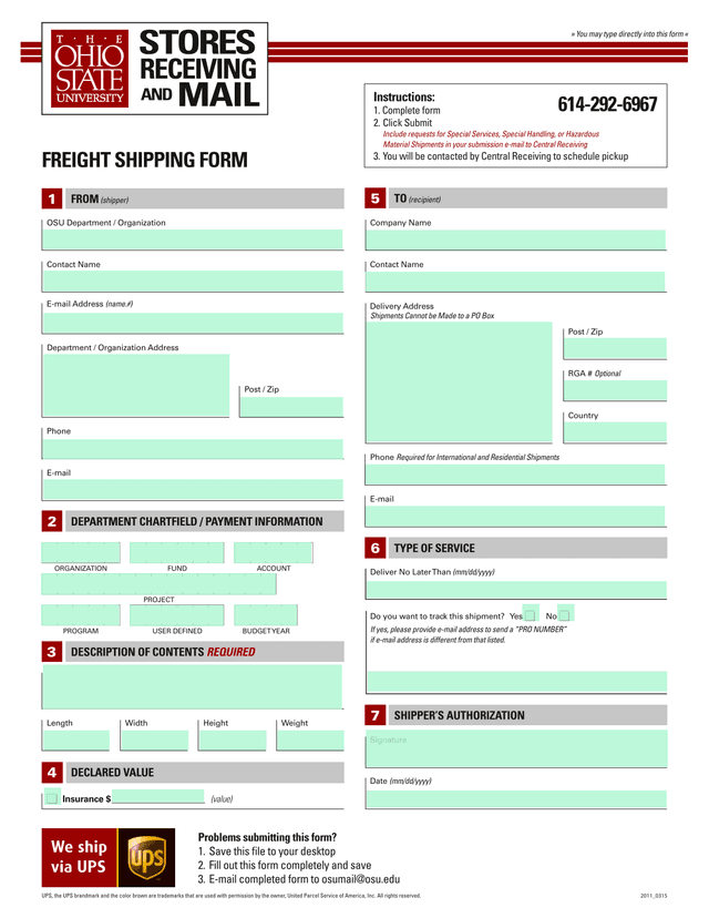 FREIGHT SHIPPING FORM screenshot