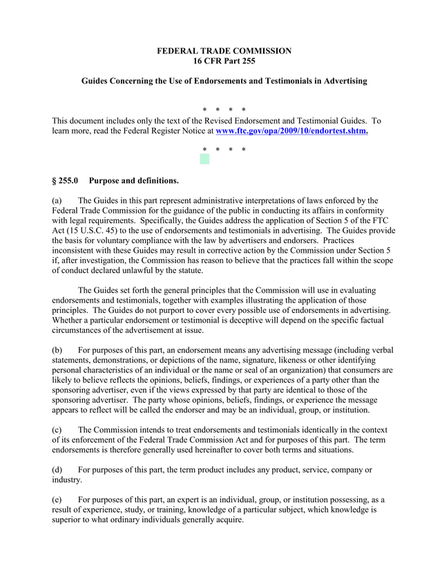 Guides Concerning The Use Of Endorsements And Testimonials In Advertising screenshot