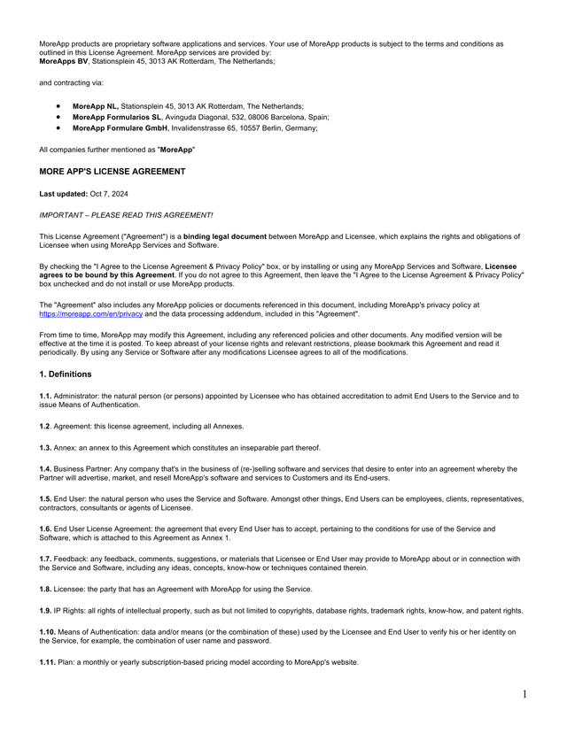 MoreAppS License Agreement screenshot