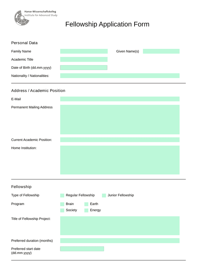 Fellowship Application Form screenshot