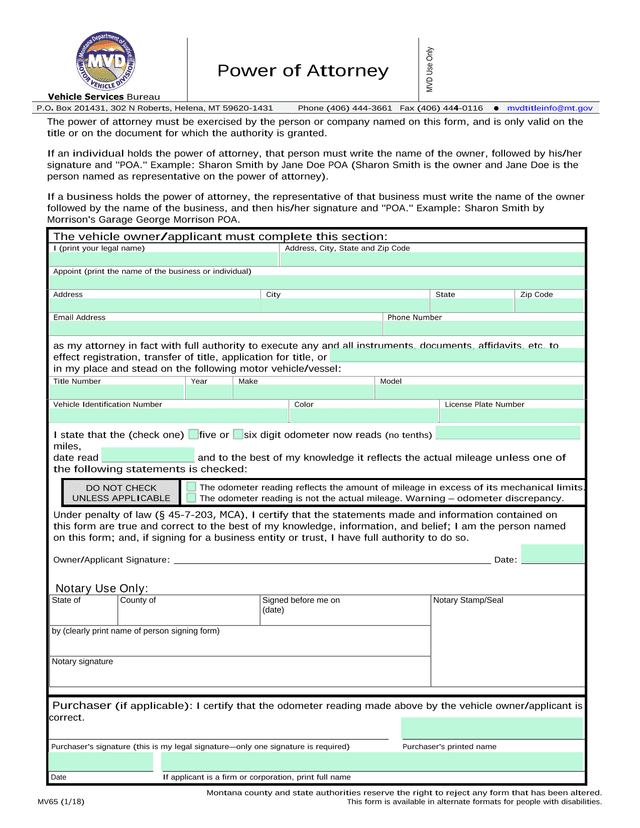 Vehicle Services Bureau Power Of Attorney screenshot