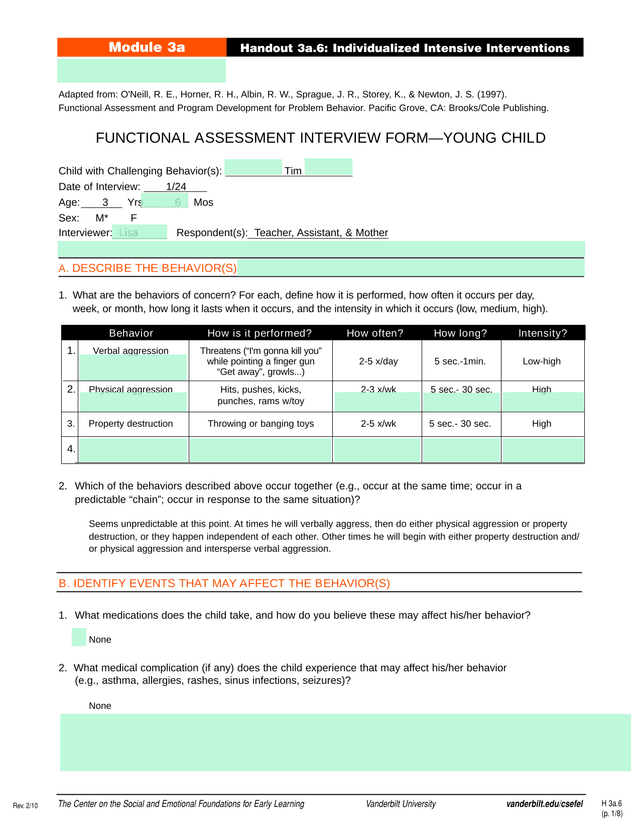 Functional Assessment Interview FormYoung Child screenshot