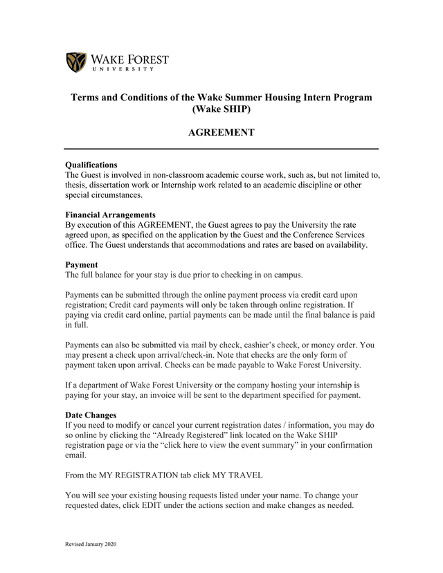 Terms And Conditions Of The Wake Summer Housing Intern Program (Wake SHIP) screenshot