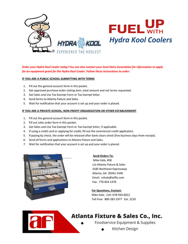 Hydra Kool Coolers Order Form screenshot