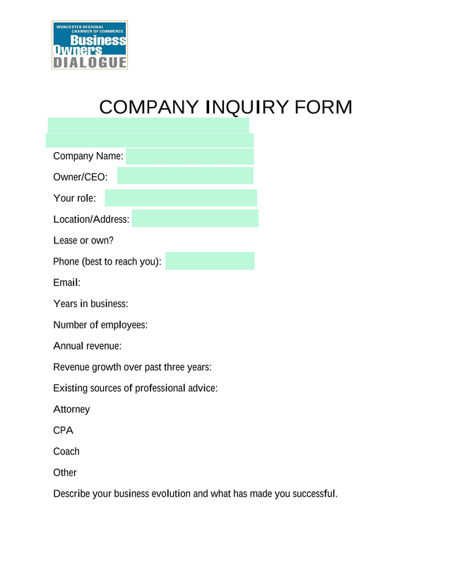Company Inquiry Form screenshot