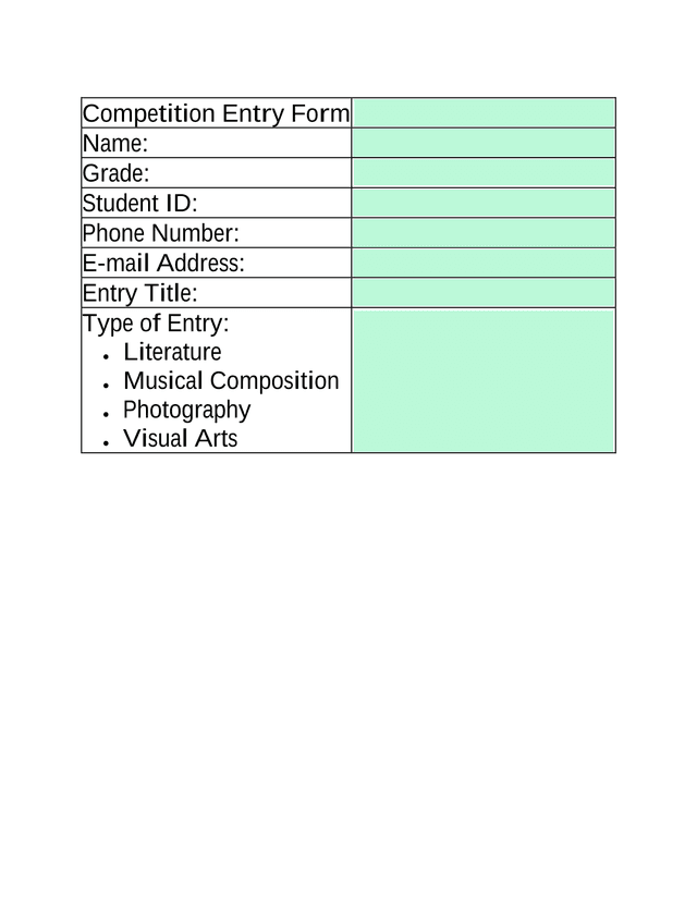 Competition Entry Form screenshot