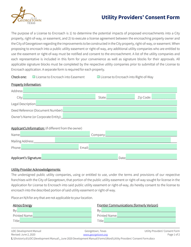 Utility Providers Consent Form screenshot