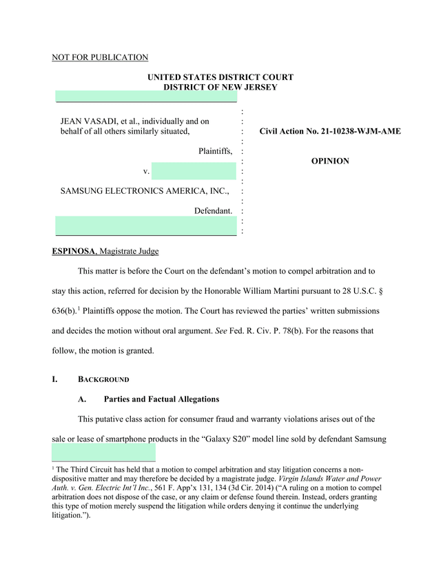 JEAN VASADI, Et Al. V. SAMSUNG ELECTRONICS AMERICA, INC. screenshot