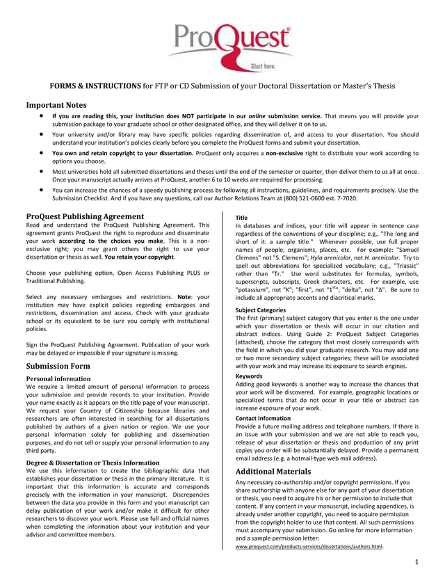 FORMS  INSTRUCTIONS For FTP Or CD Submission Of Your Doctoral Dissertation Or MasterS Thesis screenshot