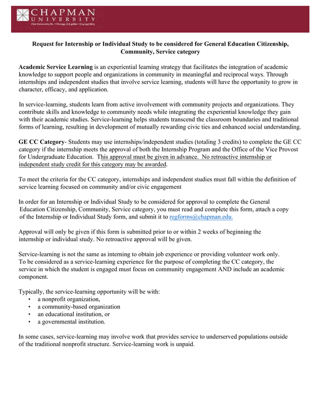 Request For Internship Or Individual Study For General Education Citizenship, Community, Service Cat screenshot