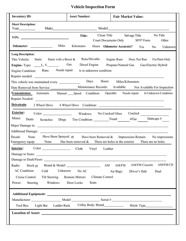 Vehicle Inspection Form screenshot