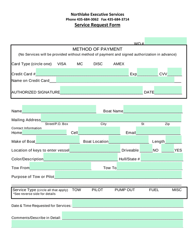 Service Request Form screenshot