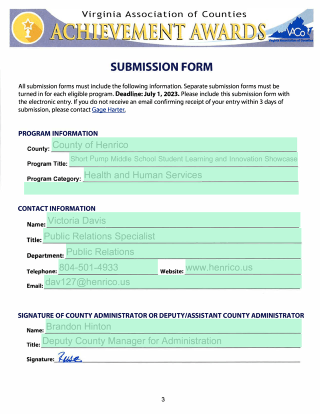 Virginia Association Of Counties Submission Form screenshot