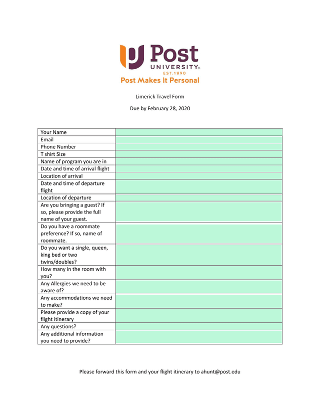 Limerick Travel Form screenshot