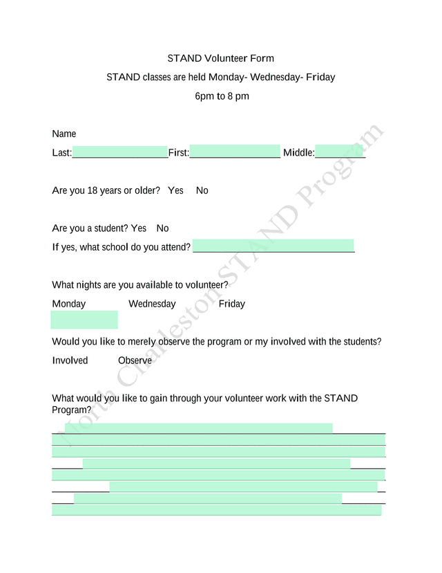 STAND Volunteer Form screenshot