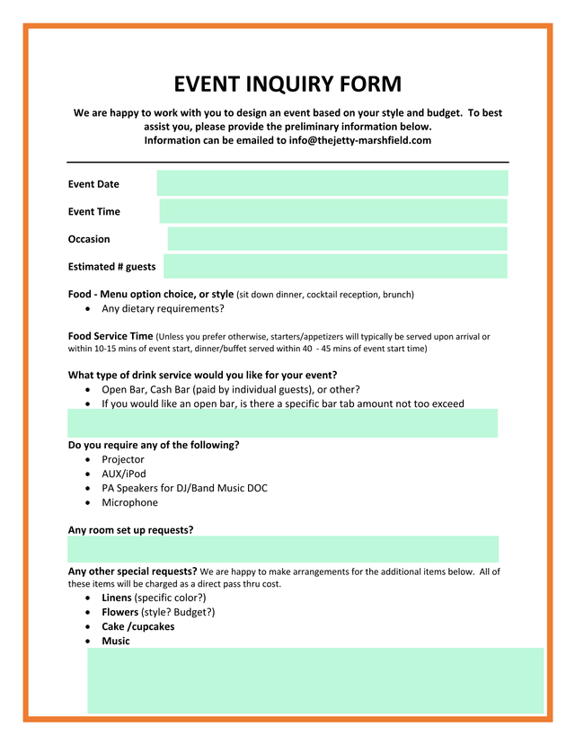 Event Inquiry Form screenshot
