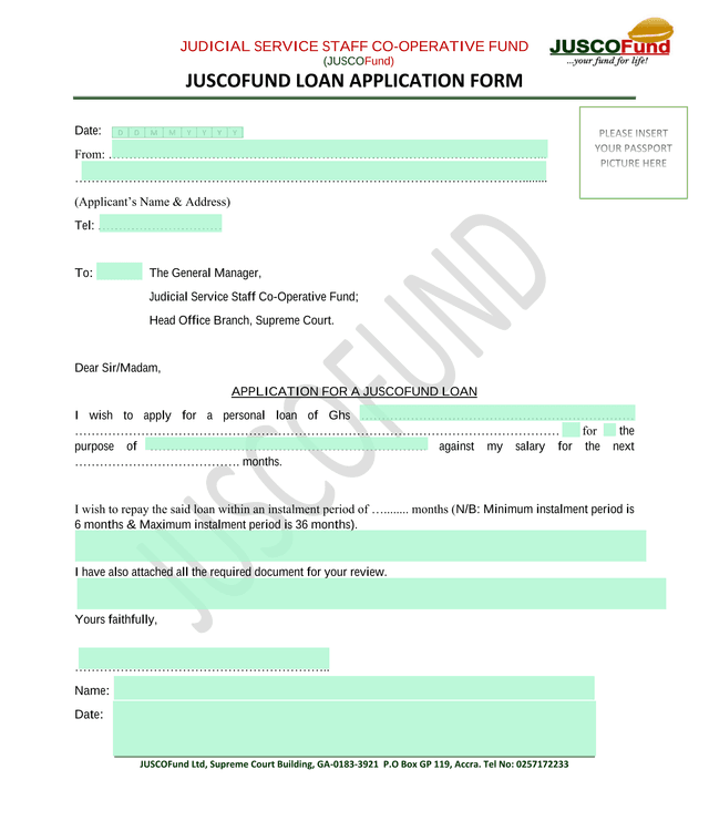 JUSCOFUND LOAN APPLICATION FORM screenshot