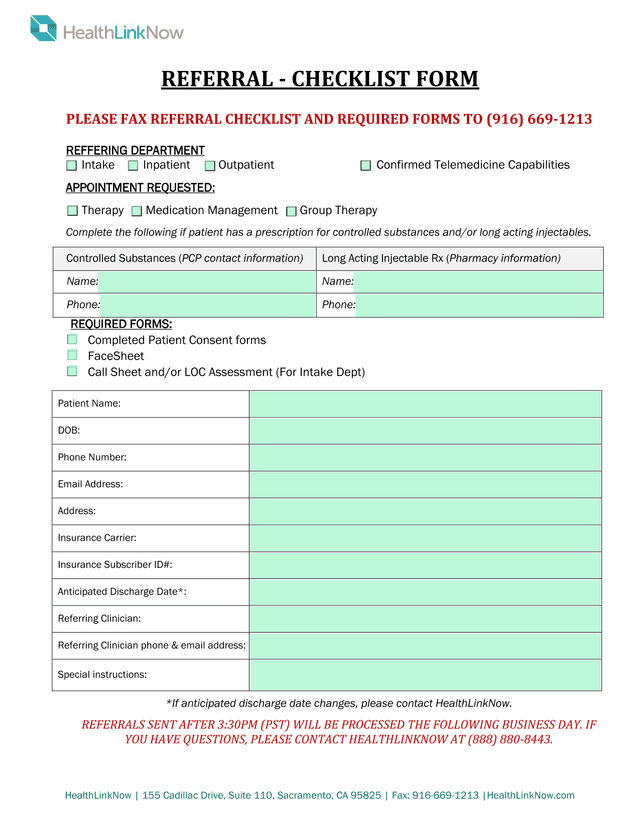 REFERRAL   CHECKLIST FORM screenshot