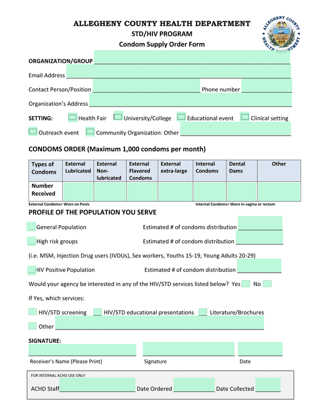 STDHIV Program Condom Supply Order Form screenshot