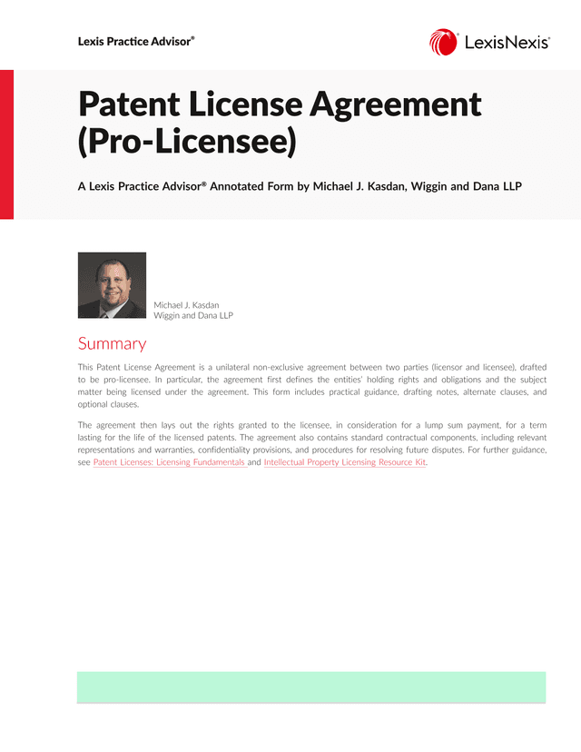 Patent License Agreement (Pro Licensee) screenshot