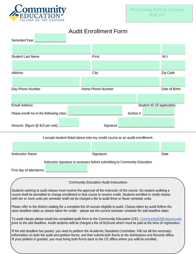Audit Enrollment Form screenshot