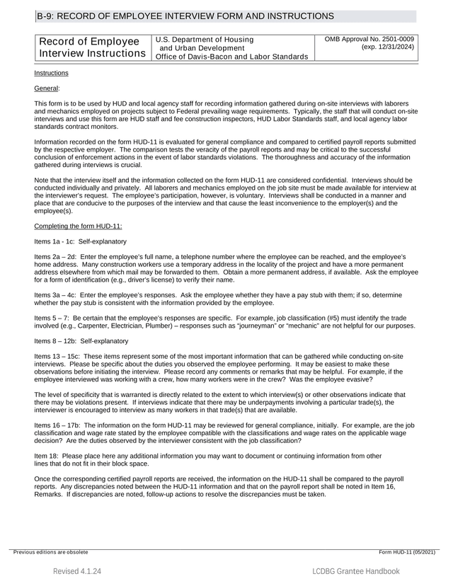Record Of Employee Interview Instructions screenshot