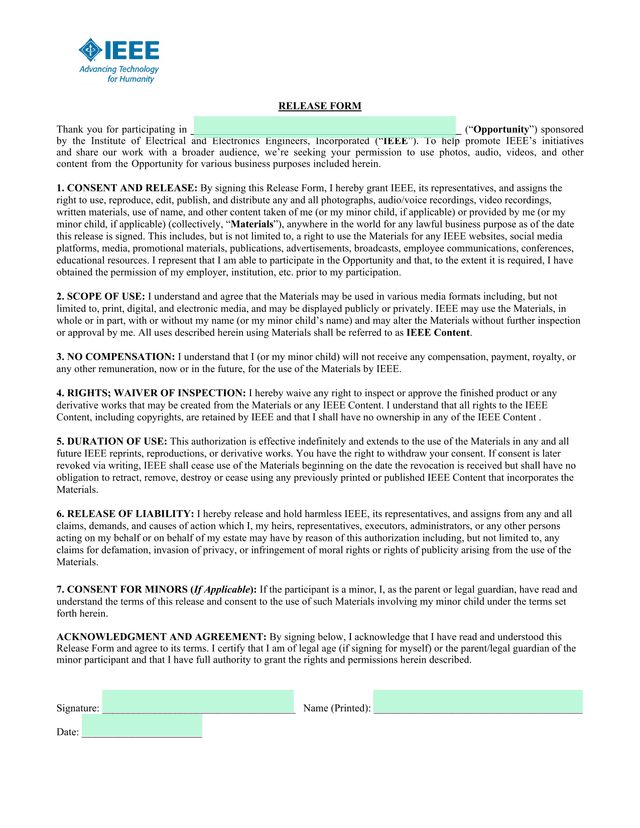 RELEASE FORM screenshot