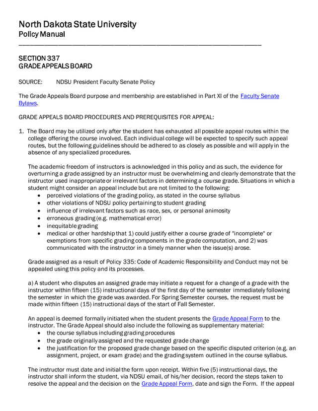Grade Appeals Board Policy screenshot