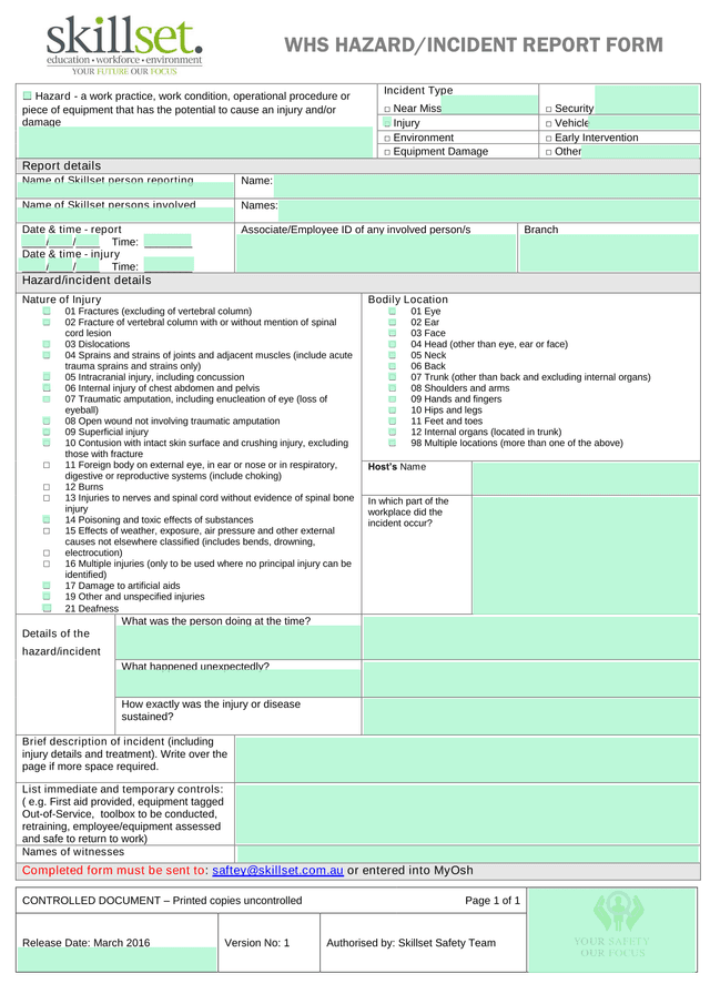 Hazard And Incident Report Form screenshot