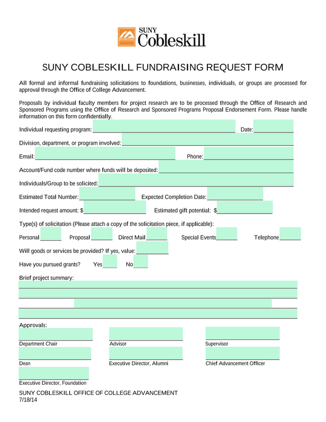 SUNY COBLESKILL FUNDRAISING REQUEST FORM screenshot