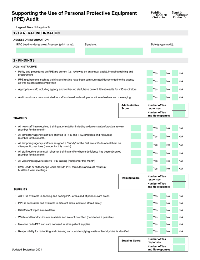 Supporting The Use Of Personal Protective Equipment (PPE) Audit screenshot