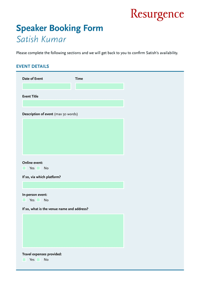 Speaker Booking Form screenshot