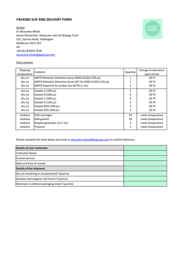 PACKING SLIP AND DELIVERY FORM screenshot