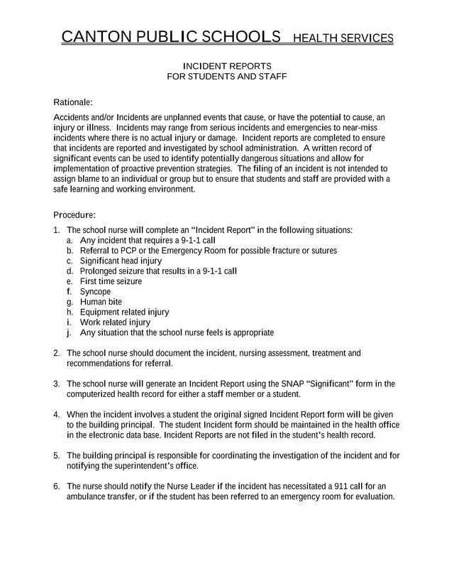 CANTON PUBLIC SCHOOLS INCIDENT REPORTS FOR STUDENTS AND STAFF screenshot