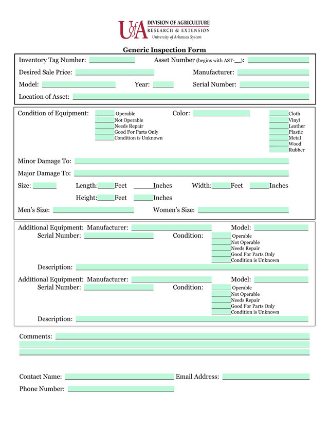 Generic Inspection Form screenshot