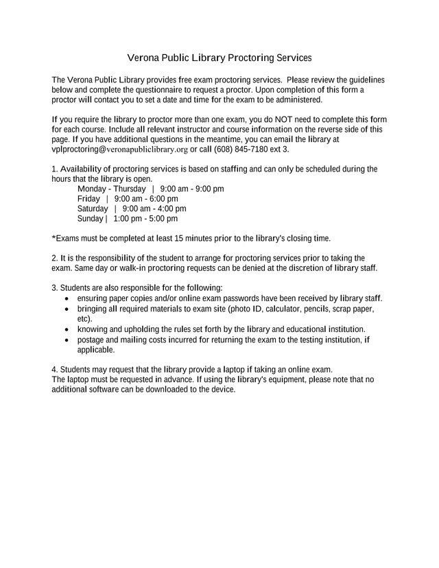 Verona Public Library Proctoring Services screenshot