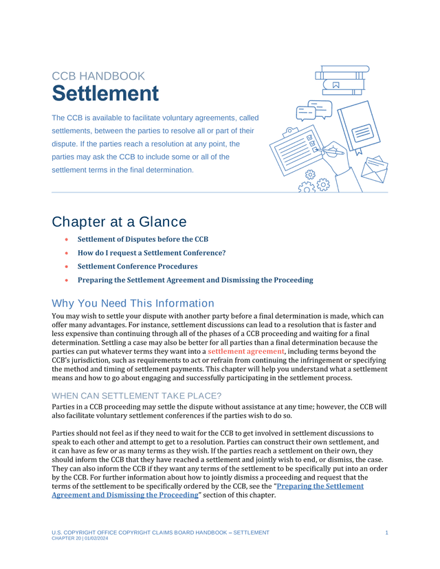 U.S. Copyright Office Copyright Claims Board Handbook  Settlement screenshot