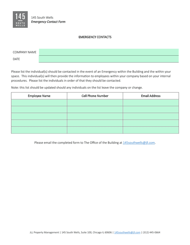 145 South Wells Emergency Contact Form screenshot